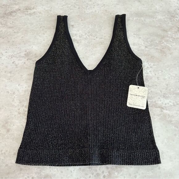 Free People Tops - Free People Lurex Solid Rib Brami in Black Combo